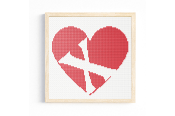 X Monogram in Heart Cross Stitch Pattern